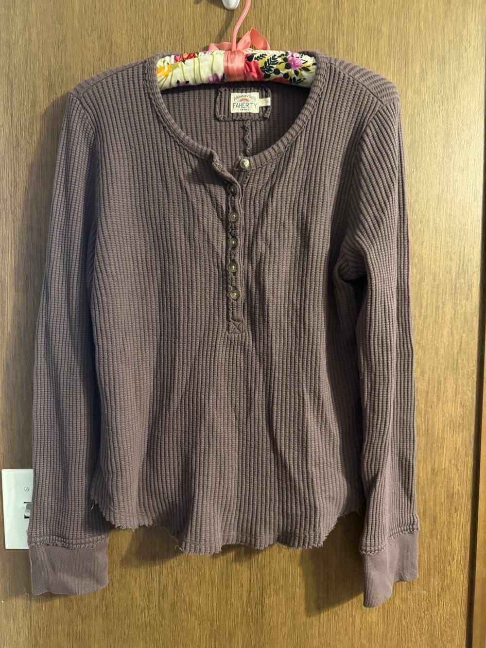 Faherty Legend Apres Waffle Henley Purple Pima Cotton Modal Top WKF2410-HKB sz L